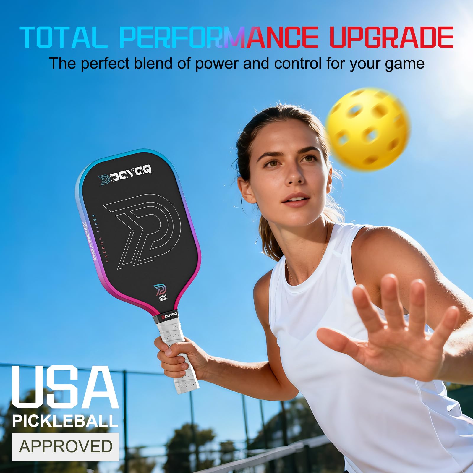 DGYGQ Pickleball Paddles - Professional Carbon Fiber Paddle with Honeycomb Core Pickleball Rackets - Lightweight Precision & Enhanced Shock Absorption for High Spin & Powerful Shots (Red and Blue)