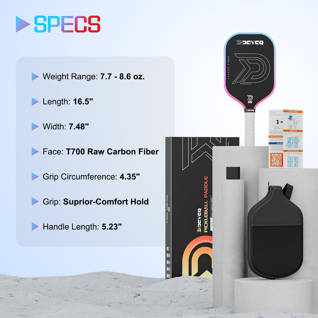 DGYGQ Pickleball Paddles - Professional Carbon Fiber Paddle with Honeycomb Core Pickleball Rackets - Lightweight Precision & Enhanced Shock Absorption for High Spin & Powerful Shots (Red and Blue)