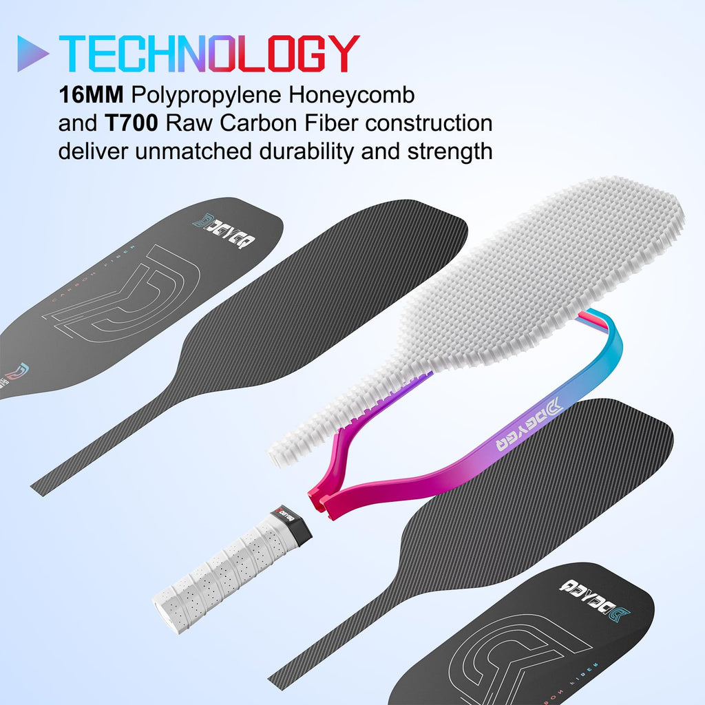 DGYGQ Pickleball Paddles - Professional Carbon Fiber Paddle with Honeycomb Core Pickleball Rackets - Lightweight Precision & Enhanced Shock Absorption for High Spin & Powerful Shots (Red and Blue)