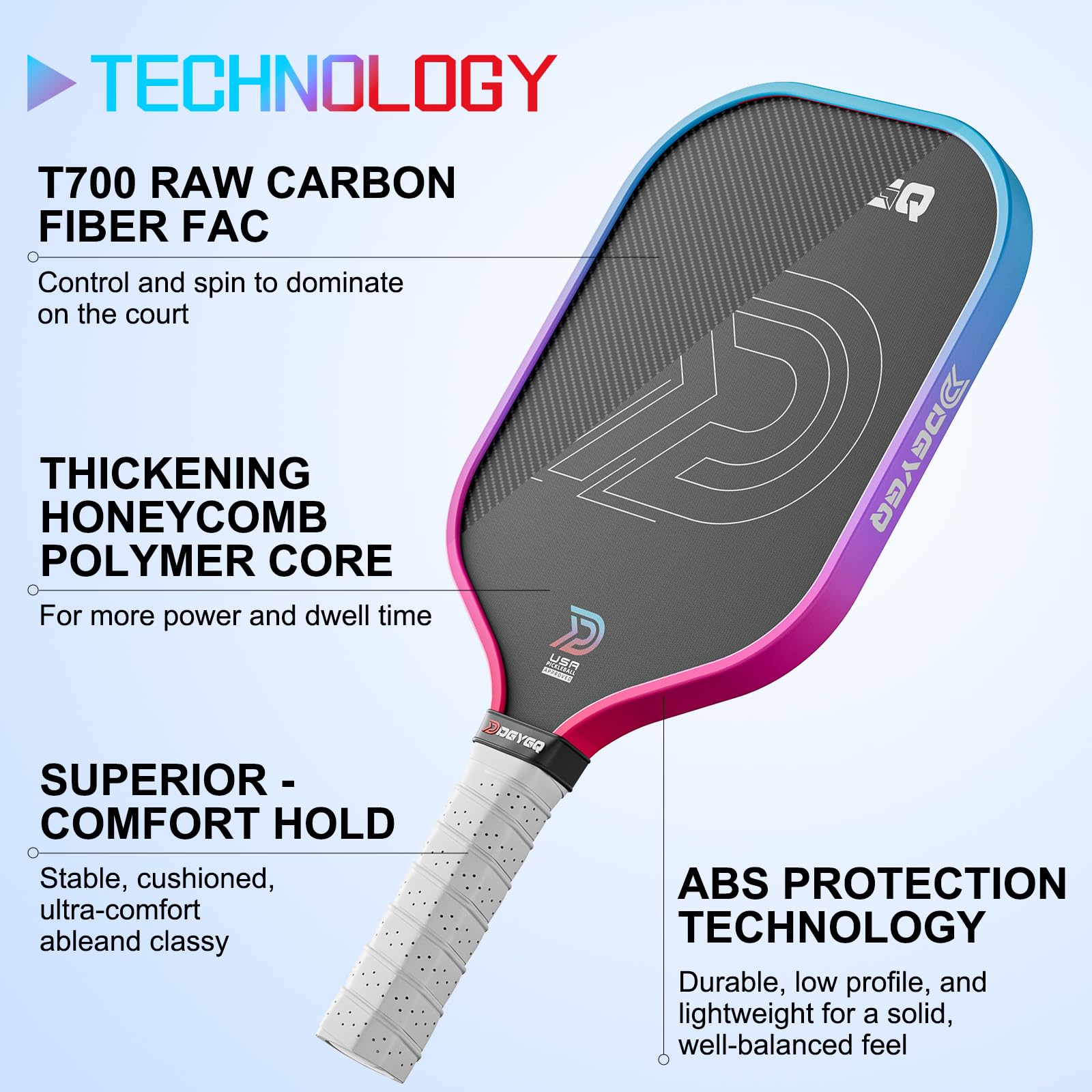DGYGQ Pickleball Paddles - Professional Carbon Fiber Paddle with Honeycomb Core Pickleball Rackets - Lightweight Precision & Enhanced Shock Absorption for High Spin & Powerful Shots (Red and Blue)
