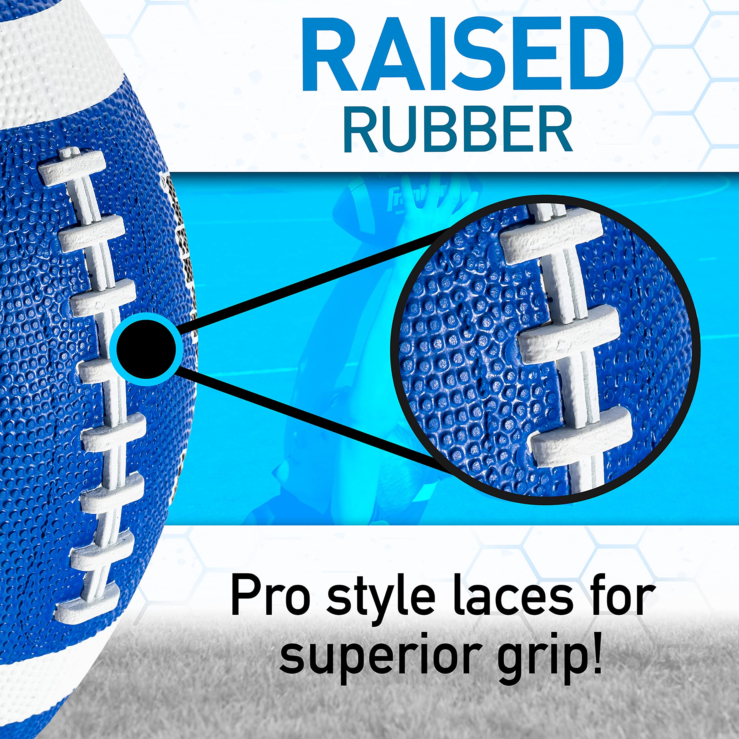 Franklin Sports Junior Football - Grip-Rite 100 Rubber Youth Ball, Blue/White